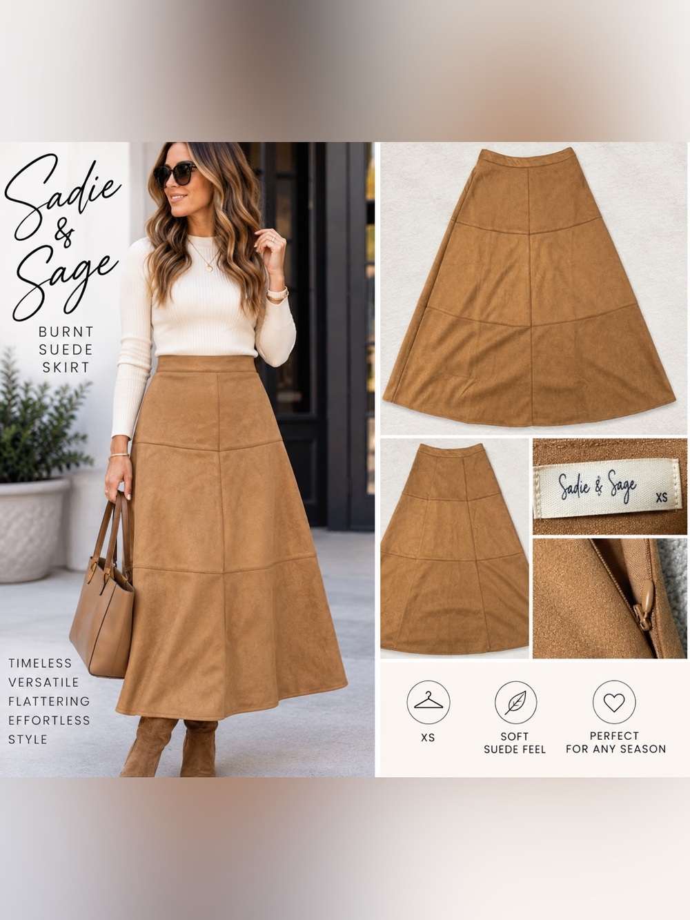 Sadie & Sage Burnt Suede Maxi Skirt XS Camel Brown NWT